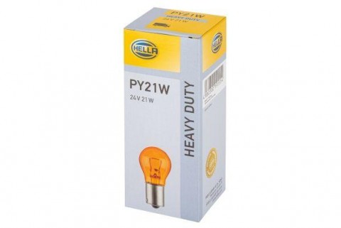 HELLA žárovka kulatá baňka oranžová HD Z81 PY21W 21W 24V BAU15S