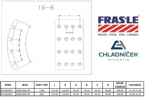 FRAS-LE obložení brzdové DAF - 420x200 22,0mm +1