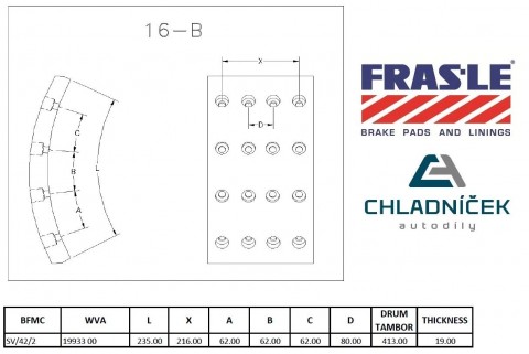 FRAS-LE obložení brzdové SCANIA - 413x254 19,0mm BLUE