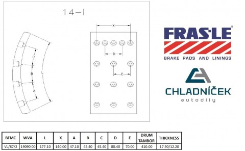 FRAS-LE obložení brzdové VOLVO - 410x173,8 18,0mm BLUE