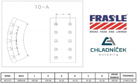 FRAS-LE obložení brzdové BPW - 420x200 17,8mm BLUE