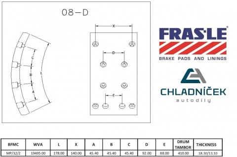 FRAS-LE obložení brzdové MAN, MB - 410x183 18,3mm +1 BLUE